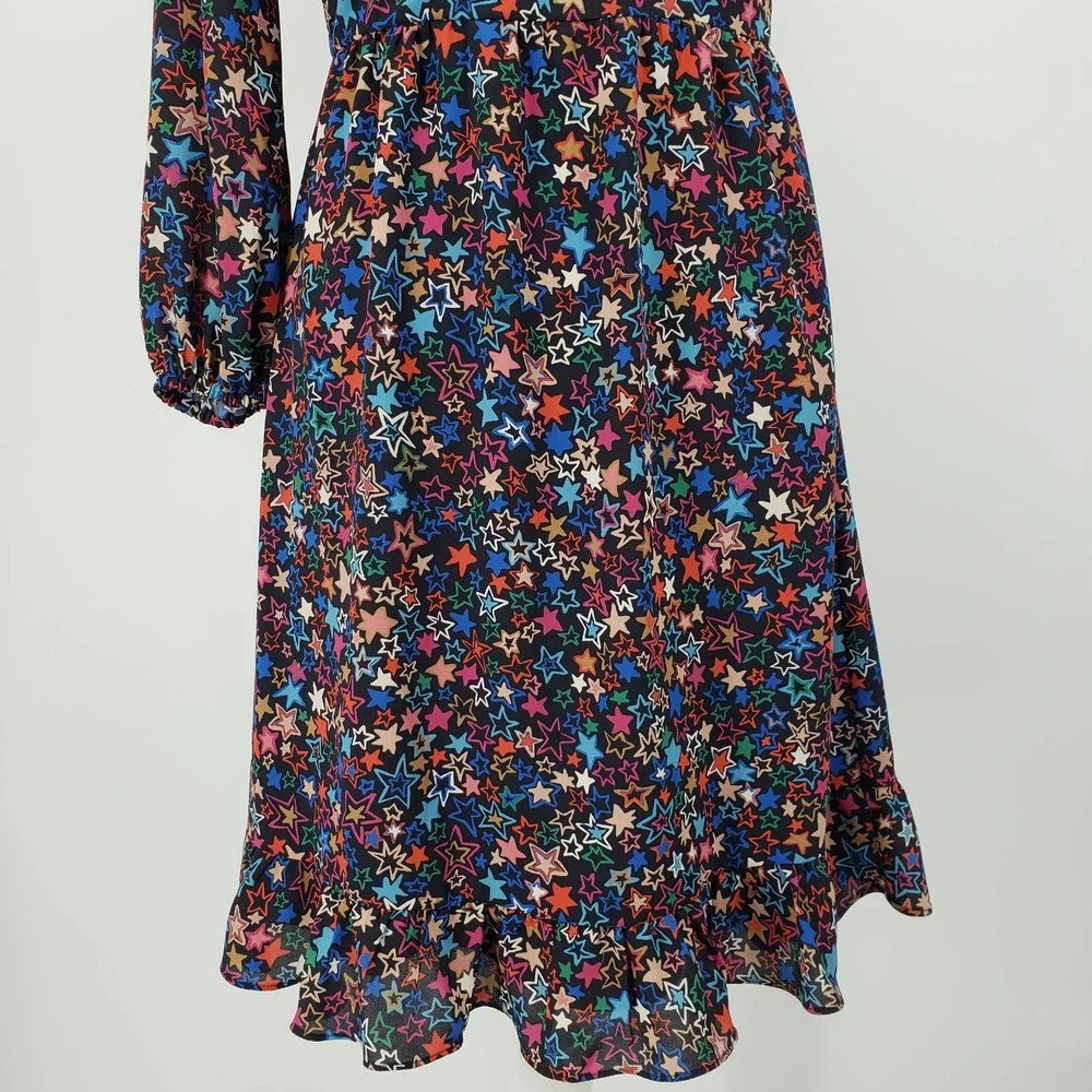 J Crew One Shoulder Dress 0 Kaleidoscope Star A Line Ruffle Hem Navy‎ Blue H2660